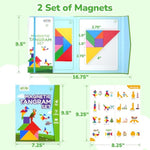 Travel Tangram Puzzle With 2 Sets Magnetic Wooden Shapes, Extra Large Dual-Sided Magnet Surface, Color Pattern Iq Book?Road Trip Car Plane Game?Educational Stem Travel Toys For Kids Adults