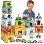 Magnetic Wooden Vehicle Stacking Set,Sorting & Building Stem Blocks Cars Toys For Toddlers,Cardboard Educational Preschool Kindergarten Learning Montessori Toys For 1 2 3 Year Old Boys Girls