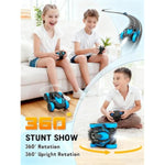 Remote Control Stunt Car 360° Upright & Side Rotating, 4Wd All Terrain Truck With Two Rechargeable Batteries, Christmas Birthday Present For 5-12 Boys (Blue)