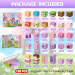 150Pcs Magnetic Blocks, Magnetic Building Blocks For Kids Age 4-8, Pink Princess Castle Toys For Girls, Stem Sensory Birthday Gift For Kids Age 3+ Years Old