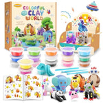 Air Dry Clay Kit For Kids - Comes With Instructional Guide Featuring 4 Scenes & 26 Projects Tutorials, 18 Cans Of Modeling Clay, Includes Display Stand, Gift For Girls And Boys