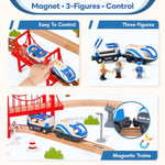 Battery Operated Magnetic Trains With Lights & Sound, Electric Locomotive With Forward & Reverse Buttons, 3 Figures, Compatible With Train Track Toy For Kids