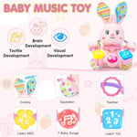 Baby Bilingual Musical Rabbit Stuffed Animals Toys,Infant Early Learning Toy With Light-Up Music & Crinkle,Tummy Time Toys For 0 3 6 9 12+ Months For Baby Boy Girl Gift,Pink