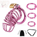 Chastity Cage - Male Chastity Devices With Chastity Belt, 3 Sizes Rings (1.57", 1.77", 1.97"), 2 Keys & 1 Lock, Purple Cock Cage, Large Stainless Steel Penis Bondage Restraints Bdsm Sex Toy For Men
