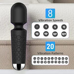 Vibrator Wand Rechargeable, Clitoral Stimulator G Spot Vibrators With 20 Patterns & 8 Speeds, Personal Cordless Wand Massager, Quiet & Waterproof Adult Sex Toys For Couples Women (Black)