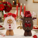 2 Pack Valentine Highland Cow Plush Decorations, Valentines Day Home Decor With Fluffy Texture, White & Brown Scottish Cow With Rose And Top Hat For Bedroom, Desk & Shelf Display