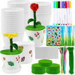 25 Set Paintable Flower Pot Craft Kit with Pens, Stickers & Artificial Grass