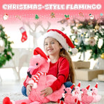 18 Inch Christmas Flamingo Stuffed Animal Toy With 4 Small Christmas Plush Flamingo With Santa Hat Inside Pink Plushie Xmas Plush Decoration For Party Decor