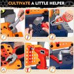 Kids Tool Bench With Electric Drill And Chair, Christmas Birthday Gift For Boys Girls Age 3,4,5+ Fun Play Kids Workbench, Transformable Toddler Tool Box Set, Construction Tool Toys For Toddler 3-5