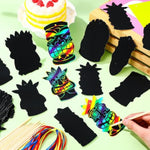 80 Pcs Hawaiian Luau Scratch Art Cards, Rainbow Tiki DIY Crafts for Kids