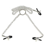Adjustable Nipple And Clit Clamps With 3-Chain Ring Connector – Bdsm Alligator Style Barrel Bolt Clamps For Fetish Bondage Play – Stainless Steel Tri-Chain Restraint For Hardcore Sensation Play