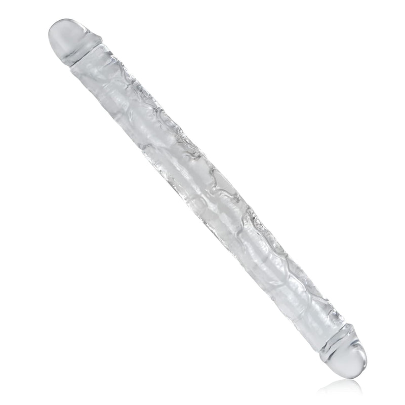 Double-Ended Double Head Simulation Dildo Transparent Crystal Anal Sex Toy Vulva-Anal Universal Orgasm Masturbation Device Suitable For Lesbian And Gay Couples 15In