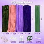400 Pcs Pipe Cleaner Flower Craft Kit with Floral Stems, Tape, Stamens & Ribbon