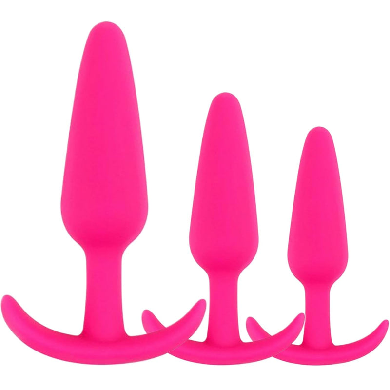 Anal Butt Plug For Comfortable Long-Term Wear 3Pcs Silicone Sex Toys With Flared Base Anal Butt Trainer Kit For Beginners Advanced Users (Pink)
