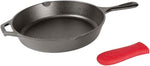 Cast Iron Skillet with Red Silicone Hot Handle Holder, 12-inch