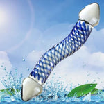 Double Ended Glass Dildo Crystal Penis,Crystal Realistic Dildo Pleasure Stick With Spiral Texture And Vivid Glans Anal Plug, Prostate Massager Sex Toy Stimulates G Spot For Men Women(Style 2)