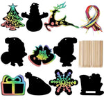 50 Pcs Christmas Scratch Art Cards with Sticks & Red Strings, Deer & Snow Designs