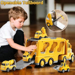 Construction Trucks Toys For 2 3 4 5 Years Old Boys - 5-In-1 Carrier Transport Vehicle Truck For Toddlers 2-4 Years With Crane, Mixer, Pushdozer And Excavator, Car Toys Birthdays Gift