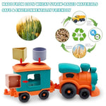 Toy Bioplastic Train Set With Wagon, For Kids Toddler Boys And Girls, Bpa Free, Phthalates Free, Pvc, Recycled Plastic Birthday Gifts For 2 3 4 Year Boy Girl? Orange And Teal