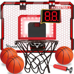 Basketball Hoop Indoor With Led Lights, Basketball Toys Gifts For 5 6 7 8 9 10+ Year Old Boys Kids, Indoor Over The Door Mini Basketball Hoops With Electronic Scoreboard & 3 Balls