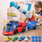 Truck Toys For Kids, Large Train Toys Include 4 Racing Cars+Eva 6 Ball, With Light & Sounds, Eejection&Shooting Transport Cars Toy, Gifts For Boys Girls 3+ Year Old