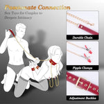 Bdsm Adult Sex Toys For Couples - Premium Leather Neck To Wrist Kit With Handcuffs, Collar & Traction Chain With Soft Faux Fur, Nipple Clamps | Universal Size Bondage Gear Accessories For Couple Kinky