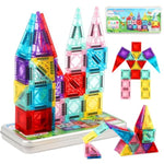 Magnetic Tiles 42 Piece Travel Magnetic Tiles Portable Stem Building Toys For Kids Educational Magnetic Building Blocks For Airplane Car Play Toddler Toy For Ages 3-8 Storage Bag Included