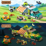 City Camper Van Building Set With Led Light - 3-In-1 Holiday Rv Camping Building Toy For Kids 879Pcs With Tent Bbq Grill Vehicles Friends Creative Adventure Gift For Boys Girls 6-12 Years Old