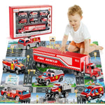 Fire Toys For 3 4 5 6 Years Old Boys Girls Kids, Die Cast Metal Fire Truck Toys W/Play Mat, Rescue Emergency Fire Truck Car Toy, Toddler Car Toy Christmas Birthday Gifts For Boys