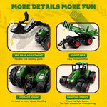 Remote Control Tractor Toy, Kids Rc Tractor Set & Truck And Trailer Front Loader - Metal Car Head/8 Wheel/Light, Toddlers Farm Vehicle Toys For 3 4 5 6 7 8 9 Year Old Boys Girls Birthday Gift