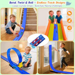 Flexible Race Track Toy Set: 15Ft Diy Bendable Ramp With Suction Cups – Portable Roll-Up Car Track For Kids Compatible With 1:64 Diecast Cars – Birthday Christmas For Boys Girls Ages 3+