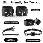 Beginner Bdsm Kit,10 Psc,Adjustable Bondage Set For Couples, Leather Restraints With Thigh Cuffs & Whip, Discreet Starter Kit For Sensual Play,Sm For Bed Hotel Black