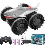 Shark Amphibious Remote Control Car - Gift For Kids Boys Girls, 4Wd Waterproof Rc Car, 360° Stunt, Dual Remote Control, 50M Long Range, 2 Rechargeable Batteries (Silver)
