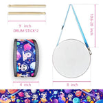Kid Drum Set,8 Inch Wooden Drum Toys,Sensory Educational Musical Instrument Toy With Adjustable Strap,2 Drumsticks For Toddler,Baby Girls Boys, Astronauts Animals Dinosaurs