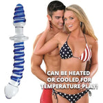 Twisted Love Glass Dildo And Butt Plug, Double Ended, Curved For G Spot And Prostate Stimulation, Textured Swirls, Plug Shaped End For Backdoor Play, Temperature Play, 9 Inches, Glass