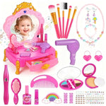 Princess Toddler Vanity Set, Portable Toddler Makeup Vanity With Music And Pretend Makeup Kit, Unicorn Jewelry, Mirror, Hairdryer,Princess Toys Birthday Gift For Girls For 3 4 5 Years Old