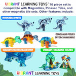 76-Piece Dinosaur Magnetic Tiles; Animal Magnet Tile Gift; Stem Building Set, Preschool, Kindergarten, Toddler Toy For Boys Girls Kids Age 3 4 5 6 7 +
