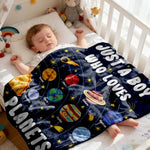 Just A Boy Who Loves Planets Solar System Space Throw Blanket Fannel Fleece Super Soft Funny Blanket Travel Throw Blanket For Bed Couch Sofa 40 X 30 Inch For Baby