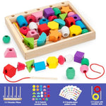 Montessori Wooden Lacing Beads Toys For 3 4 Year Old Toddler Kids, Sequencing & Stacking Block Toy With Storage Box, Stem Preschool Learning Toys, Christmas Birthday Gifts For Boys Girls
