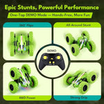 Remote Control Car Rc Cars Toys For Boys Girls Ages 6-12, Upgraded Usb-C Modular Batteries, 4Wd Stunt Car With Breathing Soft Lights, Double-Sided Driving & 360° Flips, Presents Gifts, Green