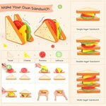 Wooden Toy Picnic Playset, 31 Pcs Wooden Play Food Sets Sandwich Stacking Toys For Kids Pretend Play Cutting Food Toys Toddlers Play Kitchen Accessories Gift For Girls Boys Age 3+