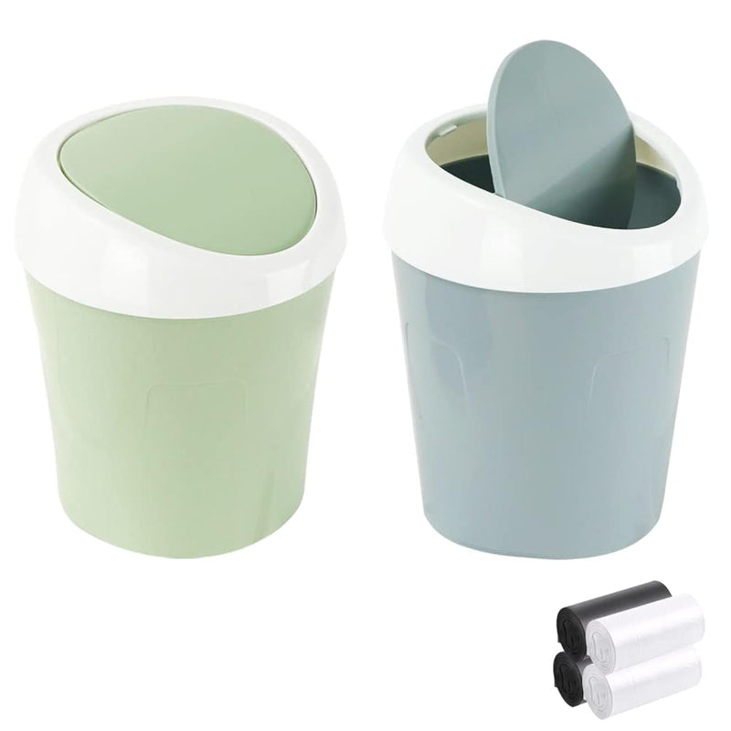 2 Pcs Plastic Mini Wastebasket Trash Can With 120 Trash Bags, Tiny Desktop Waste