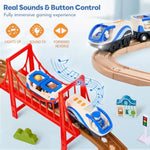 Battery Operated Magnetic Trains With Lights & Sound, Electric Locomotive With Forward & Reverse Buttons, 3 Figures, Compatible With Train Track Toy For Kids