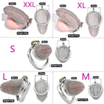 Sm Stainless Steel Penis Cage, Mesh Penis Cage With 4 Cock Rings Male Chastity Devices Set, Bdsm Restraint Penis Chastity Belt Lock Cock Cage, Adult Bondage Game Sex Toy (L, Round Ring 45Mm)