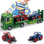 Large Flatbed Semi Truck, 25.6’’ Large Farm Truck Toy With 2 Tractors, Friction Powered Farm Transport Truck Tractor Toy With Light & Sound, Farm Toys Birthday Gift For Kids Aged 3-8