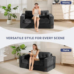 Boneless Sofa Couch, Loveseat Sofa For Small Space, Tufted 2-Seater Floor Couch Bean Bag Chair For Living Room Bedroom Apartment, Sofa In A Box, No Assembly Needed, Black