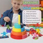 40-Piece Wooden Rainbow Stack Set, 4-In-1 Building Blocks Preschoolers Early Development & Activity Toys Montessori Toys For Kids 1 2 3 4 Years And Older Gifts For Boys And Girls