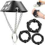 Penis Ring Testicle Stretchers With Chain Leather Penis Bondage Cbt Ring Sex Toys For Men Adjustable Parachute Shape Chastity Scrotum Device