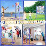 2-In-1 Football & Baseball Toss Target Games For Kids 4-8 8-12, 3-Hole Double-Sided Strike Zone With T Ball Set And Ball Launcher For Toddlers, Indoor Outdoor Toys Backyard Sport Gifts For Boys