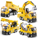 4 Pcs Alloy Construction Truck Toys Gifts For 2 3 4 5 Year Old Boys, 9" Construction Vehicles Toys With Light & Sound, Include Excavator, Crane, Dump And Mixer, Toys For Boys Toddler Kids 2-4 3-4 4-6